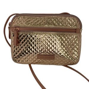 Vera Bradley Signature Cotton Triple Rose Gold Shipper Crossbody Small Purse